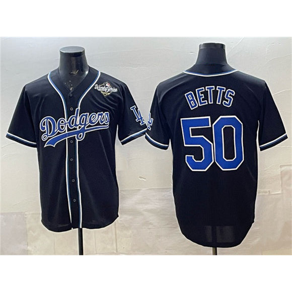 Carri Los Angeles Dodgers #50 Mookie Betts Black  Fashion 2025 World Series Cool Base Stitched Jersey