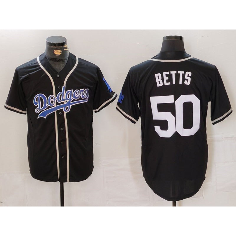 Carri Los Angeles Dodgers #50 Mookie Betts Black White  Cool Base Stitched Jersey