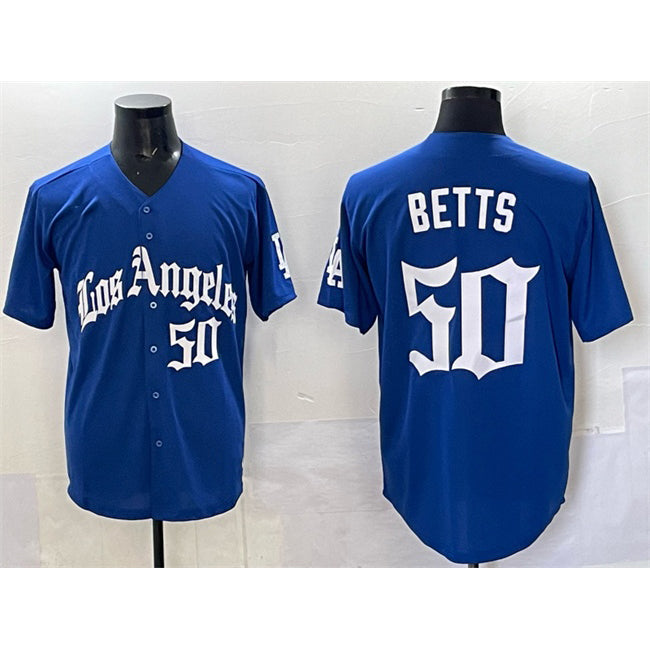 Carri Los Angeles Dodgers #50 Mookie Betts Blue  2025 LA Gothic Style With Fernando Patch Vapor Premier Limited Stitched Jersey