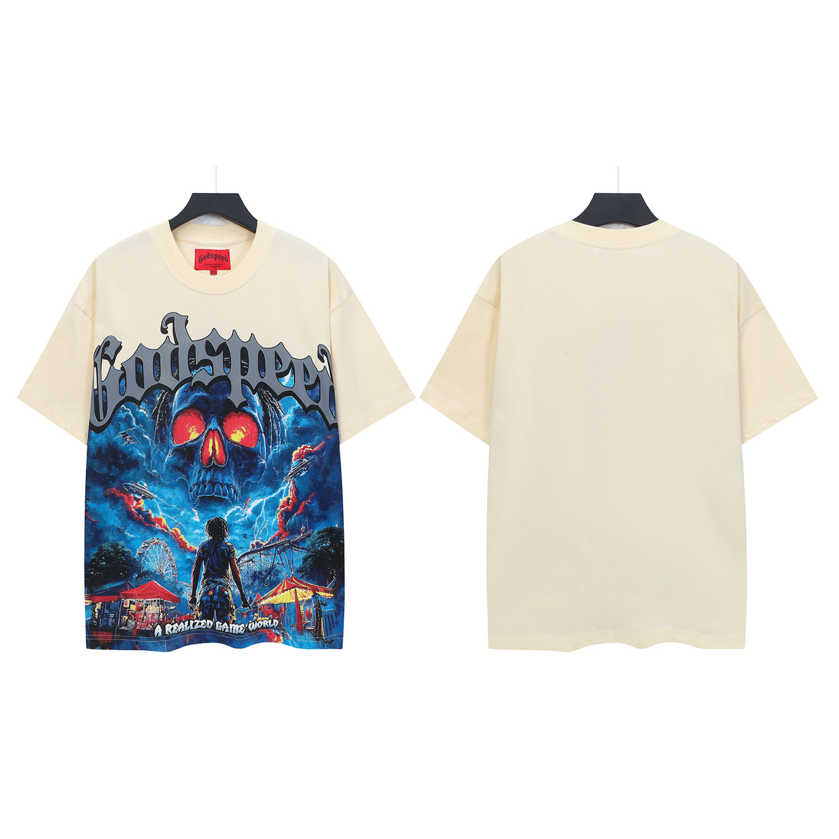 Carri Fashion God Style Hip-Hop West Coast Graffiti Unisex Loose High-Definition Print Cotton T-Shirt