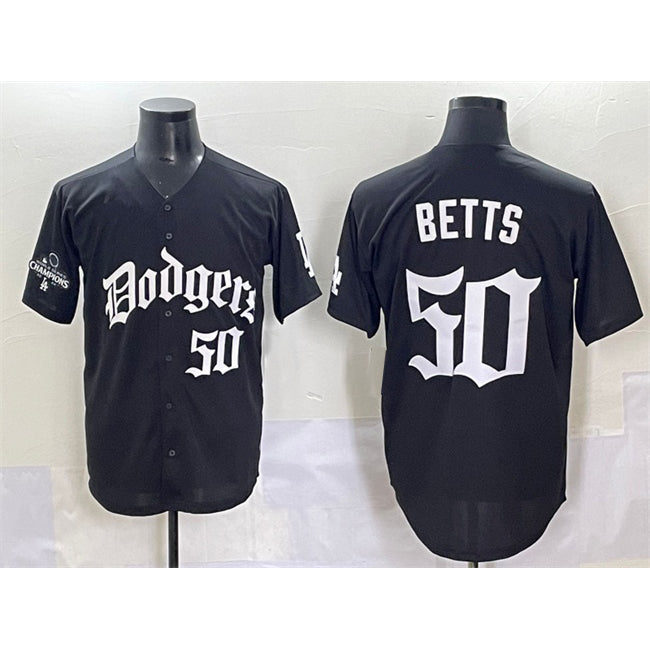 Carri Los Angeles Dodgers #50 Mookie Betts Black  2025 LA Gothic Style With 2024 World Series Champions Patch Vapor Premier Limited Stitched Jersey