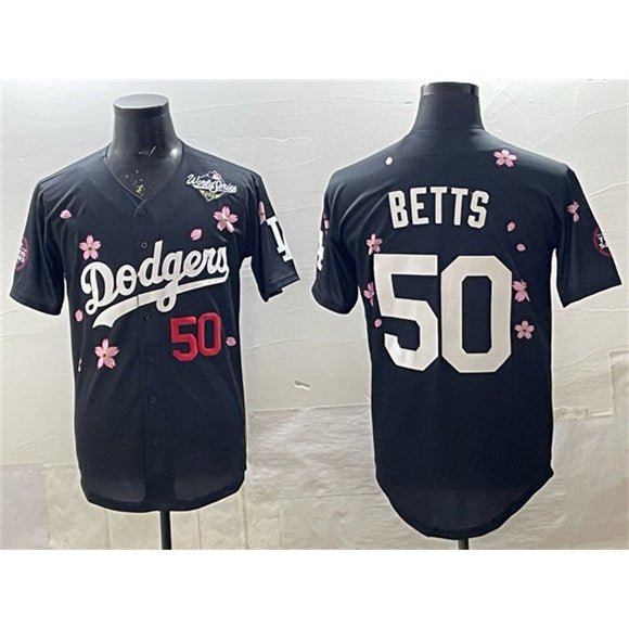 Carri Los Angeles Dodgers #50 Mookie Betts Black  2025 World Series Patch Tokyo Series Limited Stitched Jersey
