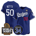 Carri Los Angeles Dodgers #50 Mookie Betts Royal  2024 World Series With Fernando Memorial Patch Limited Stitched Jersey