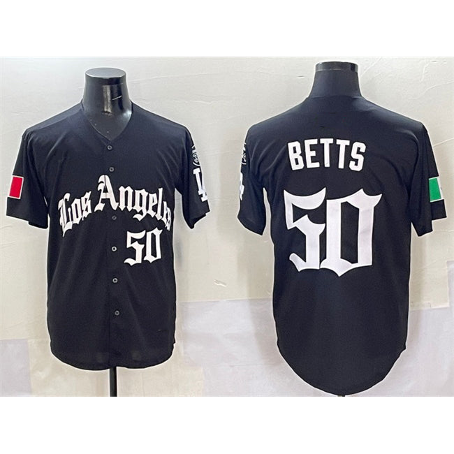Carri Los Angeles Dodgers #50 Mookie Betts Black  Mexico 2025 LA Gothic Style With Fernando Patch Vapor Premier Limited Stitched Jersey