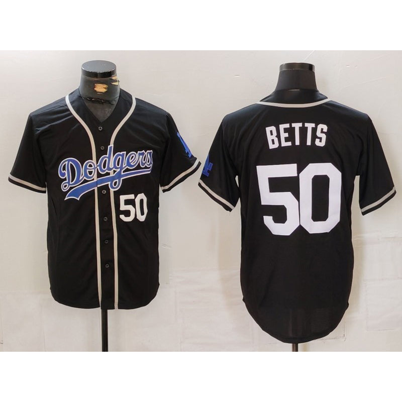 Carri Los Angeles Dodgers #50 Mookie Betts Number Black  White Cool Base Stitched Jerseys