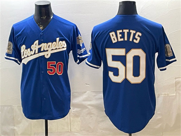 Carri Los Angeles Dodgers #50 Mookie Betts Royal  2026 Gold Collection 9x & B2B Champs Patch Stitched Jersey