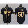 Carri Los Angeles Dodgers #50 Mookie Betts Number Black Gold  World Series Champions Cool Base Stitched Jersey