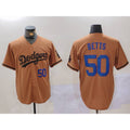 Carri Los Angeles Dodgers #50 Mookie Betts Number Olive  Cool Base Limited Stitched Jerseys