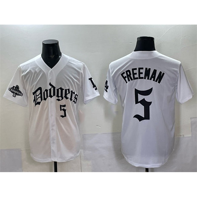 Carri Los Angeles Dodgers #5 Freddie Freeman White  2025 LA Gothic Style With 2024 World Series Champions Patch Vapor Premier Limited Stitched Jersey