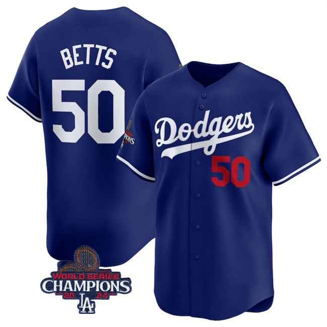 Carri Los Angeles Dodgers #50 Mookie Betts Royal  2024 World Series Champions Alternate Limited Stitched Jersey
