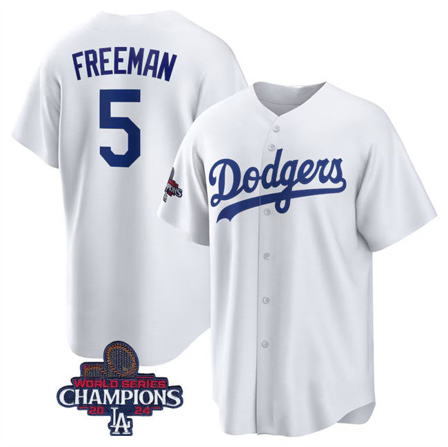 Carri Los Angeles Dodgers #5 Freddie Freeman White  2024 World Series Champions Cool Base Stitched Jersey