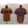 Carri Los Angeles Dodgers #50 Mookie Betts Number Olive  Cool Base Limited Stitched Jersey 2