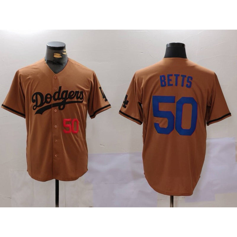 Carri Los Angeles Dodgers #50 Mookie Betts Number Olive  Cool Base Limited Stitched Jersey 2