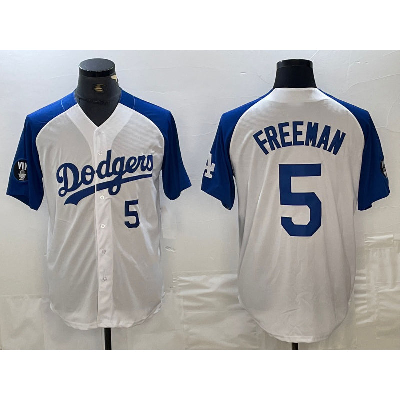 Carri Los Angeles Dodgers #5 Freddie Freeman Number White Blue  Fashion Stitched Cool Base Limited Jersey 2