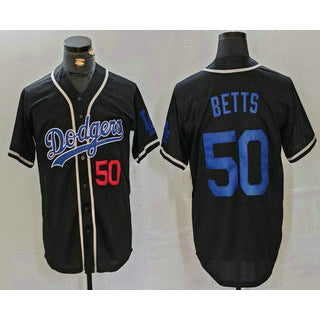 Carri Los Angeles Dodgers #50 Mookie Betts Number Black  Cool Base With Patch Stitched Jersey 2