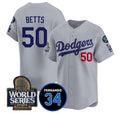 Carri Los Angeles Dodgers #50 Mookie Betts Grey  2024 World Series With Fernando Memorial Patch Limited Stitched Jersey