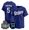 Carri Los Angeles Dodgers #5 Freddie Freeman Royal  2024 World Series With Fernando Memorial Patch Limited Stitched Jersey