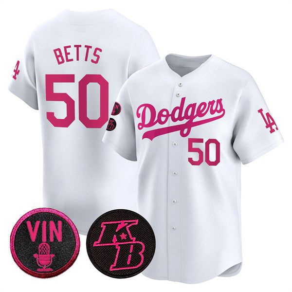 Carri Los Angeles Dodgers #50 Mookie Betts White  2026 Mother¡¯s Day Vapor Premier Limited Stitched Jersey