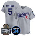 Carri Los Angeles Dodgers #5 Freddie Freeman Grey  2024 World Series With Fernando Memorial Patch Limited Stitched Jersey