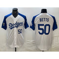 Carri Los Angeles Dodgers #50 Mookie Betts Number White Blue  Fashion Stitched Cool Base Limited Jersey 2