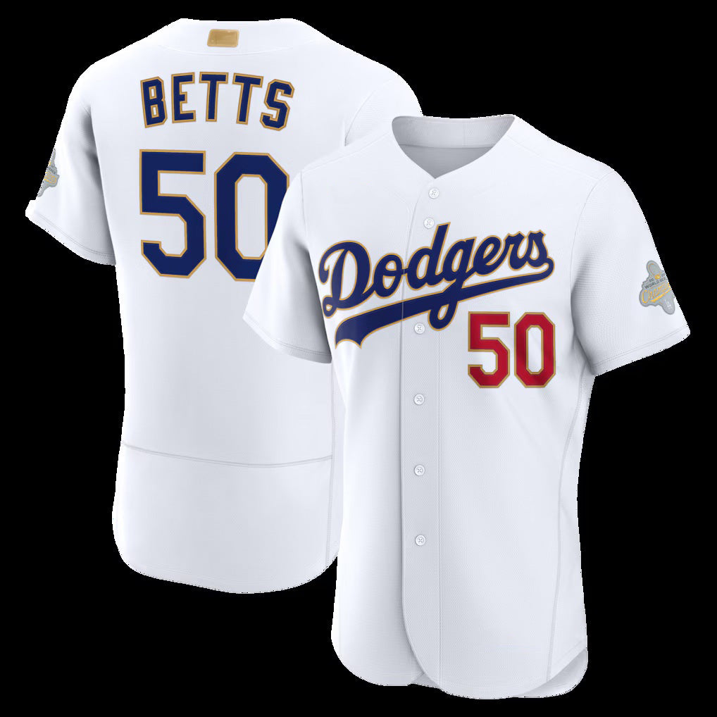 Carri Los Angeles Dodgers #50 Mookie Betts White  2026 Gold Collection Authentic Jersey