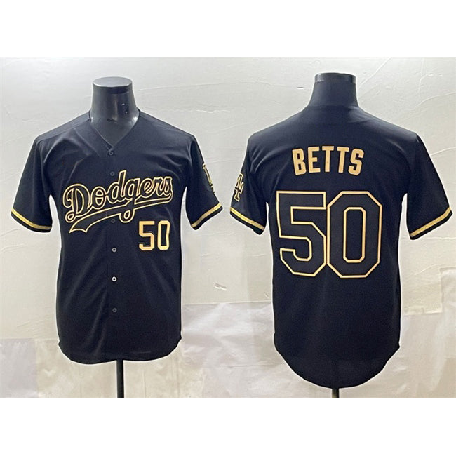 Carri Los Angeles Dodgers #50 Mookie Betts Black Gold  Limited Stitched Jersey