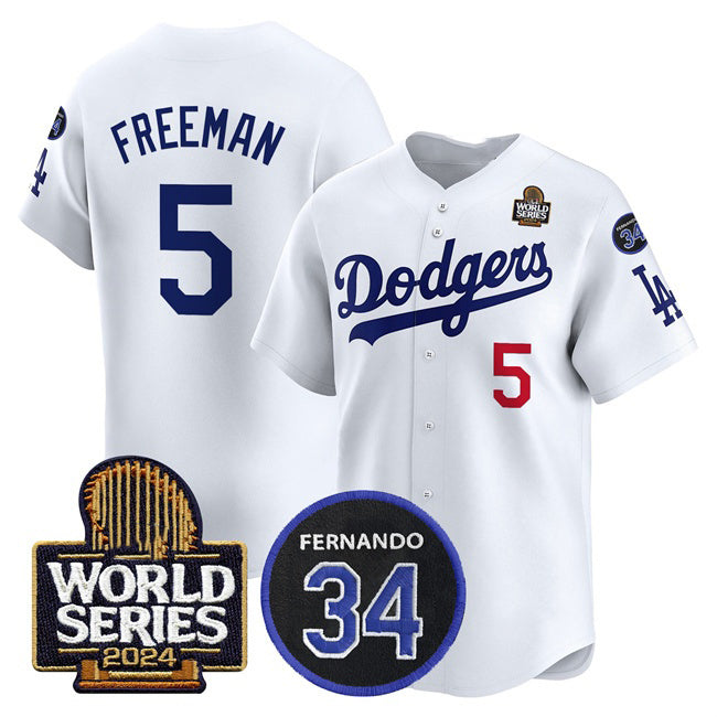Carri Los Angeles Dodgers #5 Freddie Freeman White  2024 World Series With Fernando Memorial Patch Limited Stitched Jersey