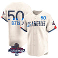 Carri Los Angeles Dodgers #50 Mookie Betts Cream  2024 World Series Champions City Connect Limited Stitched Jersey