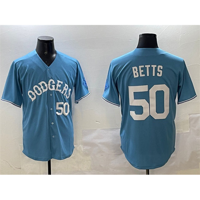 Carri Los Angeles Dodgers #50 Mookie Betts Light Blue  Limited Stitched Jersey