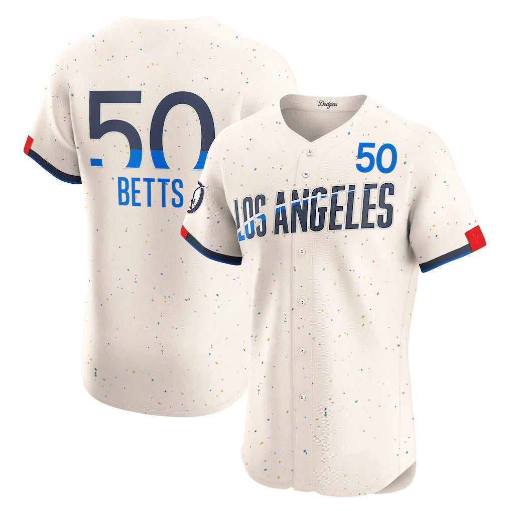 Carri Los Angeles Dodgers #50 Mookie Betts Cream  City Connect Elite Jersey
