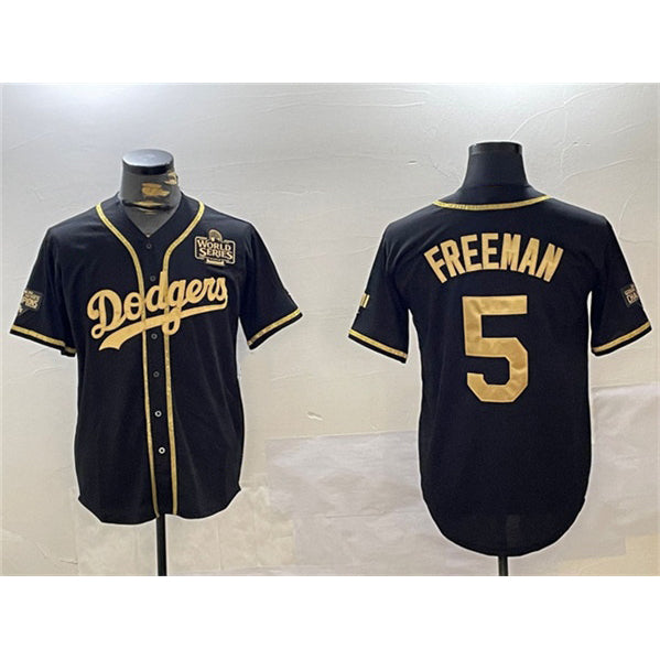 Carri Los Angeles Dodgers #5 Freddie Freeman Black Gold  2024 World Series Patch And Champions Patch Cool Base Stitched Jersey