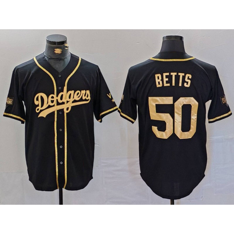 Carri Los Angeles Dodgers #50 Mookie Betts Black Gold  World Series Champions Cool Base Stitched Jersey