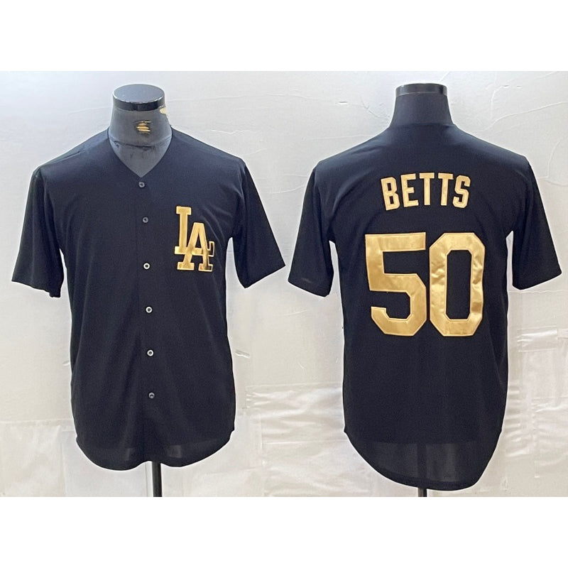 Carri Los Angeles Dodgers #50 Mookie Betts Black Gold  Cool Base Stitched Jersey