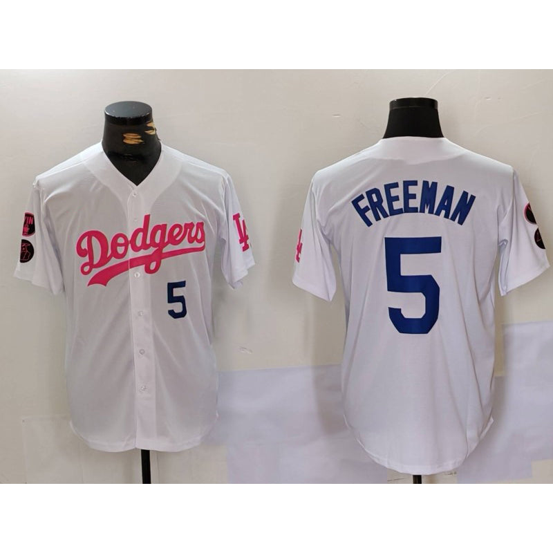 Carri Los Angeles Dodgers #5 Freddie Freeman White Pink  Vin & Kobe Patch Stitched Jersey1