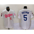 Carri Los Angeles Dodgers #5 Freddie Freeman White Pink  Vin & Kobe Patch Stitched Jerseys