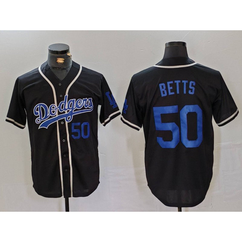 Carri Los Angeles Dodgers #50 Mookie Betts Number Black  Cool Base With Patch Stitched Jerseys