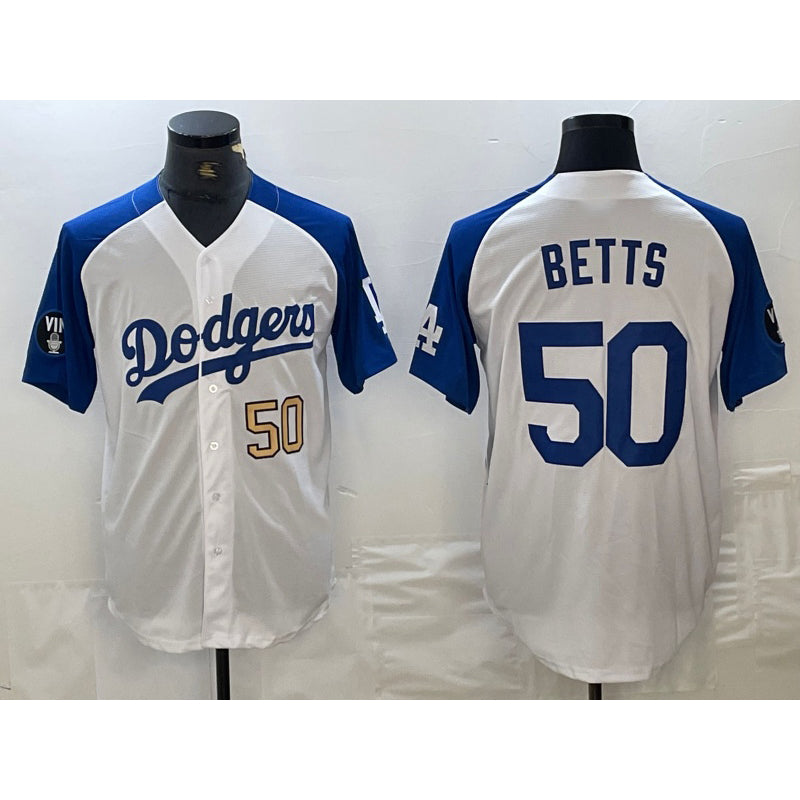 Carri Los Angeles Dodgers #50 Mookie Betts Number White Blue  Fashion Stitched Cool Base Limited Jersey 3
